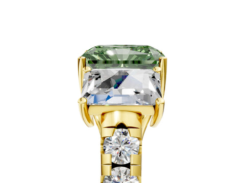 Yellow gold Three-Stone Fancy Green Radiant Cut Diamond Pavé Band with Prong Setting_5
