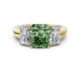 Yellow gold Three-Stone Fancy Green Radiant  Cut Diamond Ring with Channel-Set Band and Four-Prong Setting_100