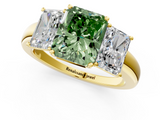 Yellow gold Three-Stone Fancy Green Radiant  Cut Diamond Ring with Channel-Set Band and Four-Prong Setting_101