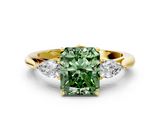 Yellow gold Three-Stone Fancy Green Radiant  Cut Diamond Ring with Pear Side Stones in Four-Prong Setting_109