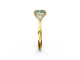 Yellow gold Three-Stone Fancy Green Radiant  Cut Diamond Ring with Pear Side Stones in Four-Prong Setting_111