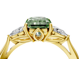 Yellow gold Three-Stone Fancy Green Radiant  Cut Diamond Ring with Pear Side Stones in Four-Prong Setting_113
