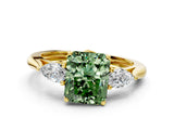 Yellow gold Three-Stone Fancy Green Radiant Cut Diamond Ring with Pear  Side Stones in Four-Prong Setting_12