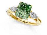 Yellow gold Three-Stone Fancy Green Radiant Cut Diamond Ring with Pear  Side Stones in Four-Prong Setting_13
