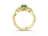 Yellow gold Three-Stone Fancy Green Radiant Cut Diamond Ring with Pear  Side Stones in Four-Prong Setting_15