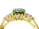 Yellow gold Three-Stone Fancy Green Radiant Cut Diamond Ring with Pear  Side Stones in Four-Prong Setting_16