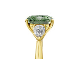 Yellow gold Three-Stone Fancy Green Radiant Cut Diamond Ring with Pear  Side Stones in Four-Prong Setting_17