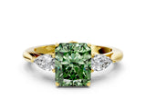 Yellow gold Three-Stone Fancy Green Radiant Cut Diamond Ring with Pear  Side Stones in Four-Prong Setting_48
