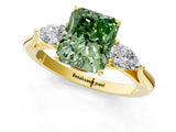 Yellow gold Three-Stone Fancy Green Radiant Cut Diamond Ring with Pear  Side Stones in Four-Prong Setting_49