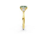 Yellow gold Three-Stone Fancy Green Radiant Cut Diamond Ring with Pear  Side Stones in Four-Prong Setting_50