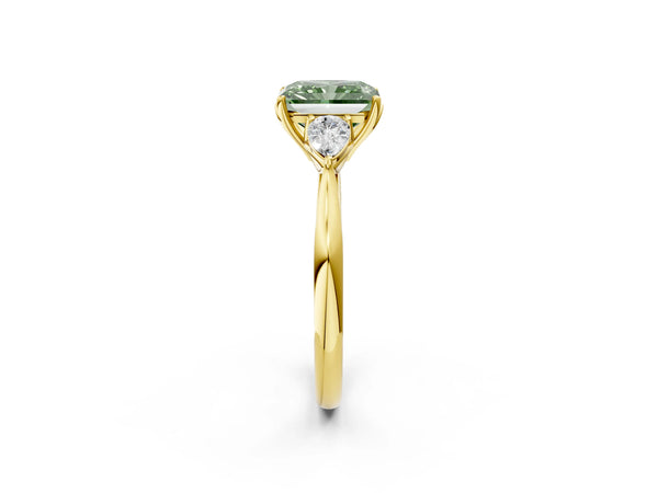 Yellow Gold Radiant Cut Engagement Ring Setting for Fancy Green Center with Pear Side Stones