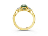 Yellow gold Three-Stone Fancy Green Radiant Cut Diamond Ring with Pear  Side Stones in Four-Prong Setting_51