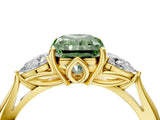 Yellow gold Three-Stone Fancy Green Radiant Cut Diamond Ring with Pear  Side Stones in Four-Prong Setting_52