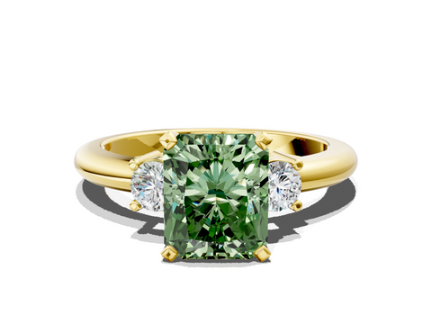 Yellow gold Three-Stone Fancy Green Radiant  Cut Diamond Solitaire with Prong Setting and Classic Band_28