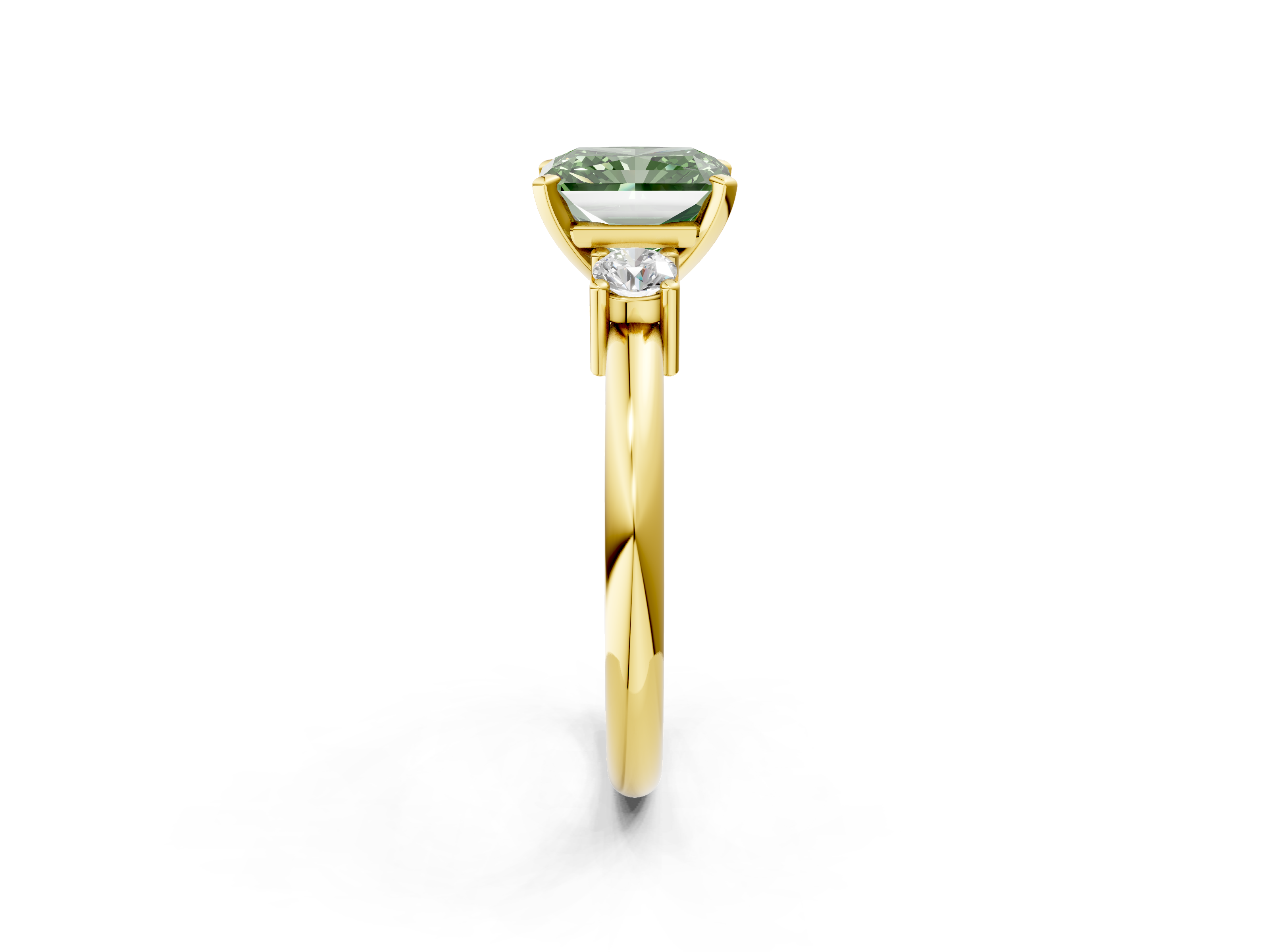 Yellow gold Three-Stone Fancy Green Radiant  Cut Diamond Solitaire with Prong Setting and Classic Band_29