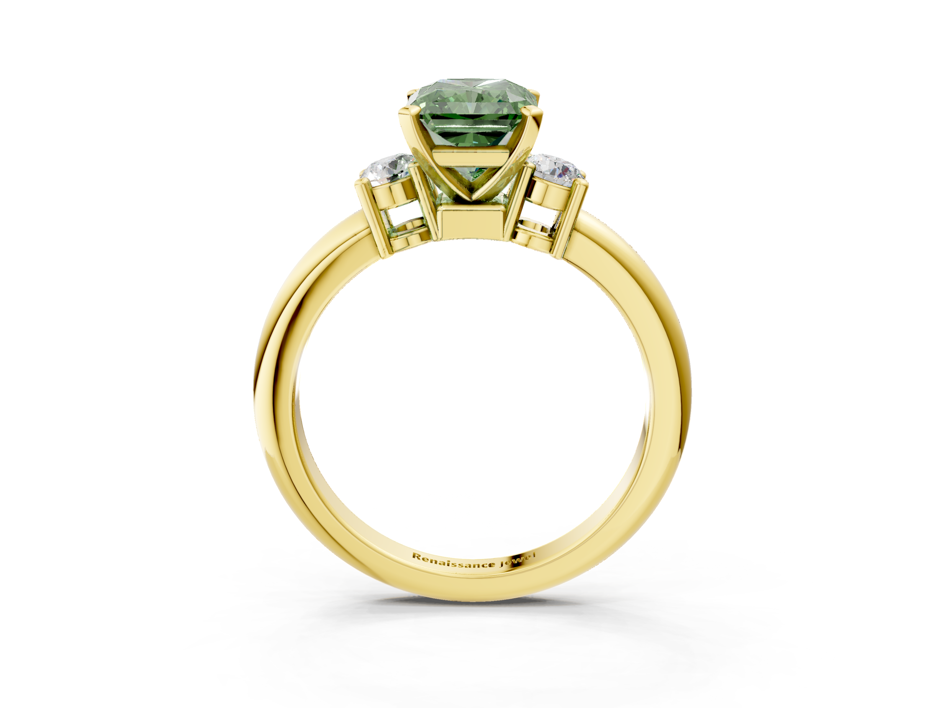 Yellow gold Three-Stone Fancy Green Radiant  Cut Diamond Solitaire with Prong Setting and Classic Band_31