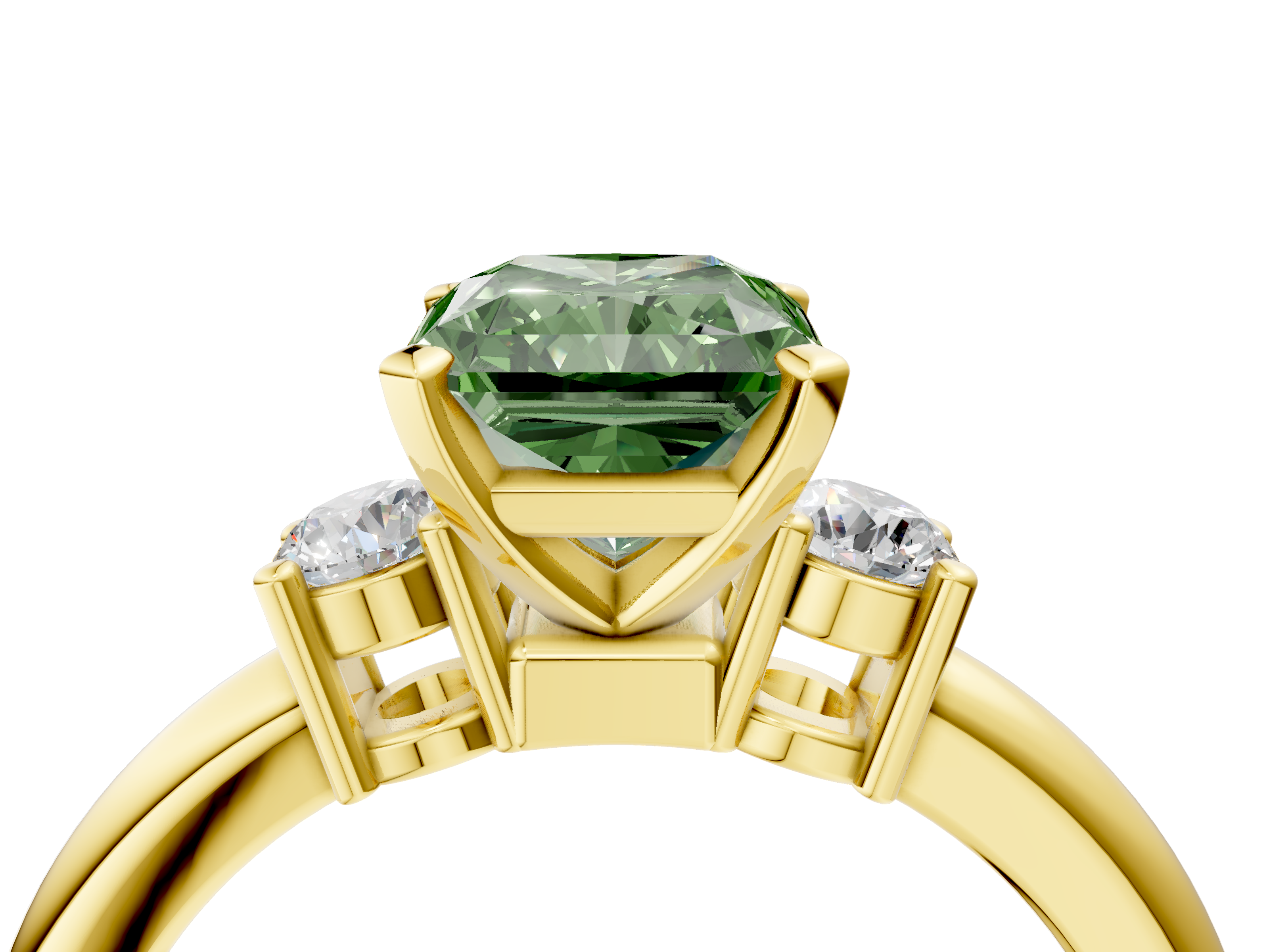 Yellow gold Three-Stone Fancy Green Radiant  Cut Diamond Solitaire with Prong Setting and Classic Band_32