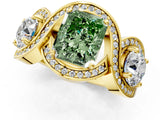Yellow gold Three-Stone Fancy Green Radiant Cut Diamond Wave Pave Band with Prong Setting_1