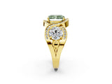 Yellow gold Three-Stone Fancy Green Radiant Cut Diamond Wave Pave Band with Prong Setting_2