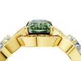 Yellow gold Three-Stone Fancy Green Radiant Cut Diamond Wave Pave Band with Prong Setting_4
