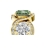 Yellow gold Three-Stone Fancy Green Radiant Cut Diamond Wave Pave Band with Prong Setting_5