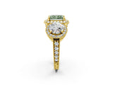Yellow gold Three-Stone Fancy Green Radiant Cut Halo Diamond Milgrain Band with Four-Prong Setting_2