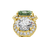 Yellow gold Three-Stone Fancy Green Radiant Cut Halo Diamond Milgrain Band with Four-Prong Setting_5