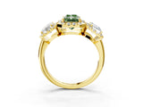 Yellow gold Three-Stone Fancy Green Radiant Cut Halo Diamond Ring with Pave Band and Four-Prong Setting_3