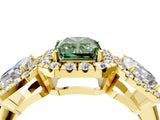 Yellow gold Three-Stone Fancy Green Radiant Cut Halo Diamond Ring with Pave Band and Four-Prong Setting_4