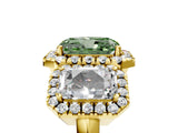 Yellow gold Three-Stone Fancy Green Radiant Cut Halo Diamond Ring with Pave Band and Four-Prong Setting_5