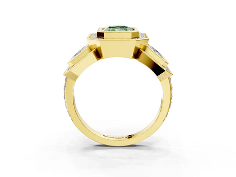 Yellow gold Three-Stone Fancy Green Radiant Cut Halo Pavé Diamond Ring_3