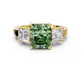 Yellow gold Three-Stone Fancy Green Radiant  Cut Solitaire Ring with Prong Setting_3