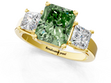 Yellow gold Three-Stone Fancy Green Radiant  Cut Solitaire Ring with Prong Setting_4