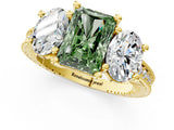 Yellow gold Three-Stone Fancy Green Radiant  Diamond Milgrain Pave Band with Prong Setting 1