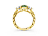 Yellow gold Three-Stone Fancy Green Radiant  Diamond Milgrain Pave Band with Prong Setting 3