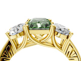 Yellow gold Three-Stone Fancy Green Radiant  Diamond Milgrain Pave Band with Prong Setting 4
