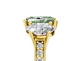 Yellow gold Three-Stone Fancy Green Radiant  Diamond Milgrain Pave Band with Prong Setting 5