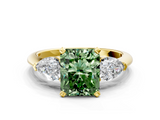 Yellow gold Three-Stone Fancy Green Radiant  Diamond Ring with Pear Side Stones in Four-Prong Setting_75