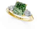 Yellow gold Three-Stone Fancy Green Radiant  Diamond Ring with Pear Side Stones in Four-Prong Setting_76