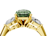 Yellow gold Three-Stone Fancy Green Radiant  Diamond Ring with Pear Side Stones in Four-Prong Setting_79