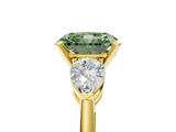 Yellow gold Three-Stone Fancy Green Radiant  Diamond Ring with Pear Side Stones in Four-Prong Setting_80