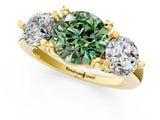 Yellow gold Three-Stone Fancy Green Round  Brilliant Cut Solitaire Ring with Prong Setting on a Classic Band 1