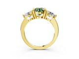 Yellow gold Three-Stone Fancy Green Round  Brilliant Cut Solitaire Ring with Prong Setting on a Classic Band 3