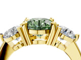 Yellow gold Three-Stone Fancy Green Round  Brilliant Cut Solitaire Ring with Prong Setting on a Classic Band 4