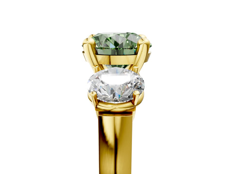 Yellow gold Three-Stone Fancy Green Round Cut Brilliant Diamond Trellis Ring with Comfort Fit Band_5
