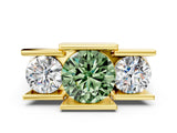 Yellow gold Three Stone Fancy Green Round Cut Cut Channel Set Diamond Ring