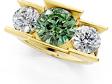 Yellow gold Three Stone Fancy Green Round Cut Cut Channel Set Diamond Ring_1