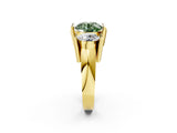 Yellow gold Three Stone Fancy Green Round Cut Cut Channel Set Diamond Ring_2