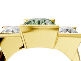 Yellow gold Three Stone Fancy Green Round Cut Cut Channel Set Diamond Ring_4