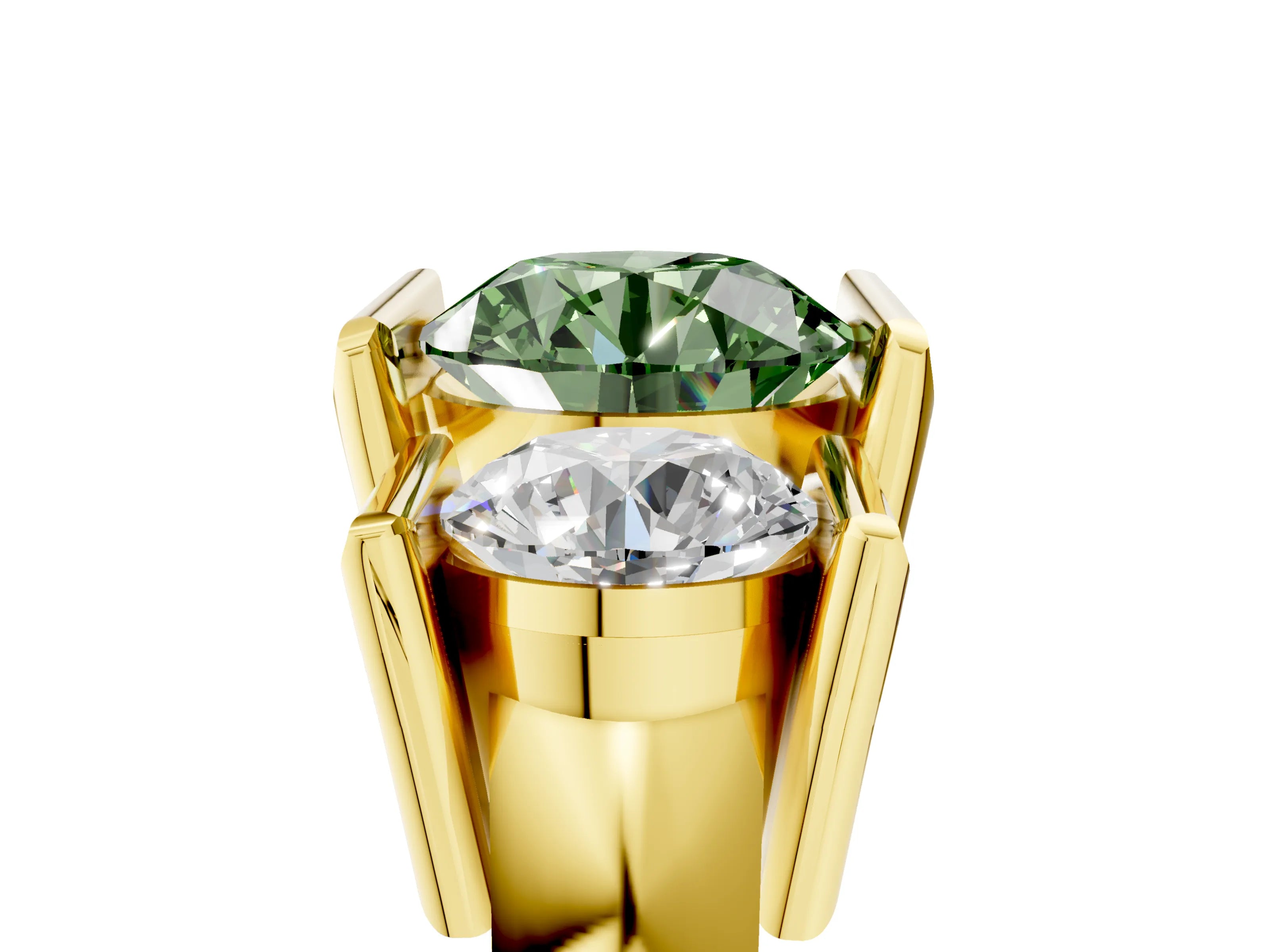 Yellow gold Three Stone Fancy Green Round Cut Cut Channel Set Diamond Ring_5